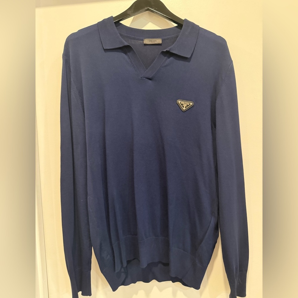 Prada Men's V-Neck Navy Sweater